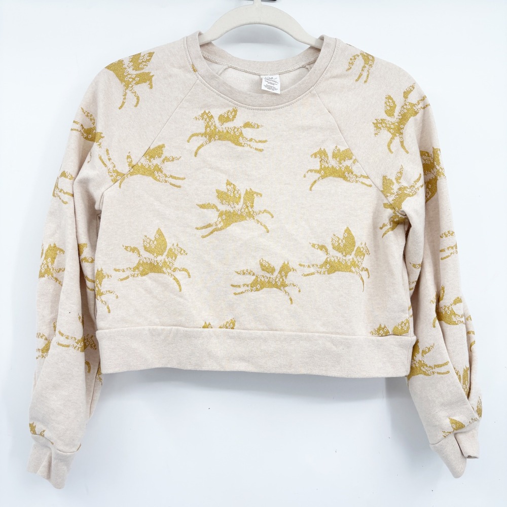 Tea Collection Girls Gold Pegasus Oatmeal Raglan Whimsical Sweatshirt Size 12